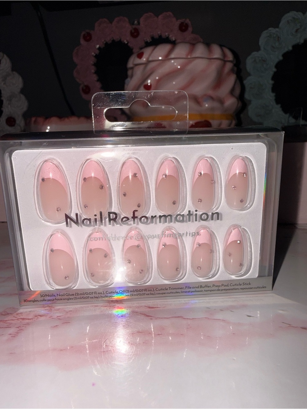 Nail Reformation Pink French Tip with Crystal Press-On Nails